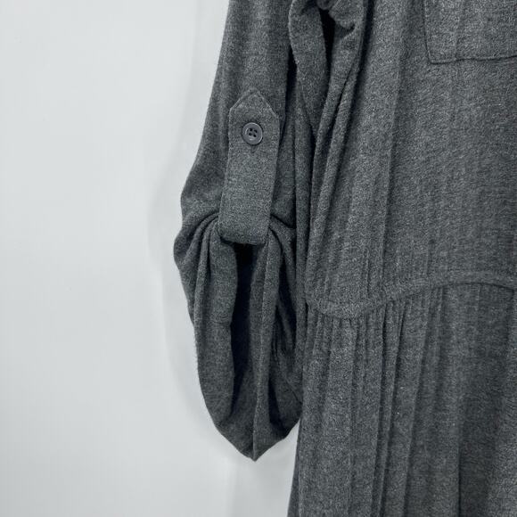 Torrid Gray Button Front Midi Dress Soft Tab Sleeve Pockets Womens Size 2 (2x) - Picture 11 of 12